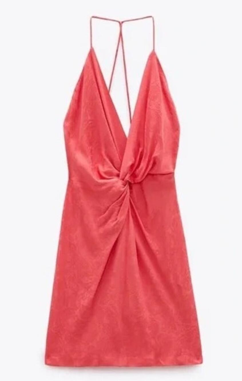 Zara Twist Knot Jacquard Slip Dress Size Small Coral Pink Resort Cocktail Party